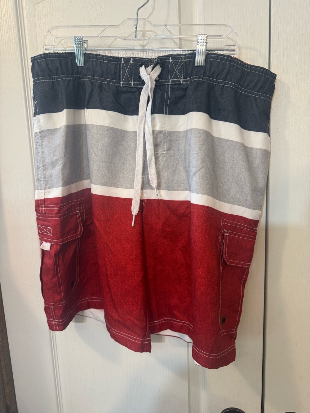 OP NWT Men's Red, Gray & Navy Striped Board Shorts